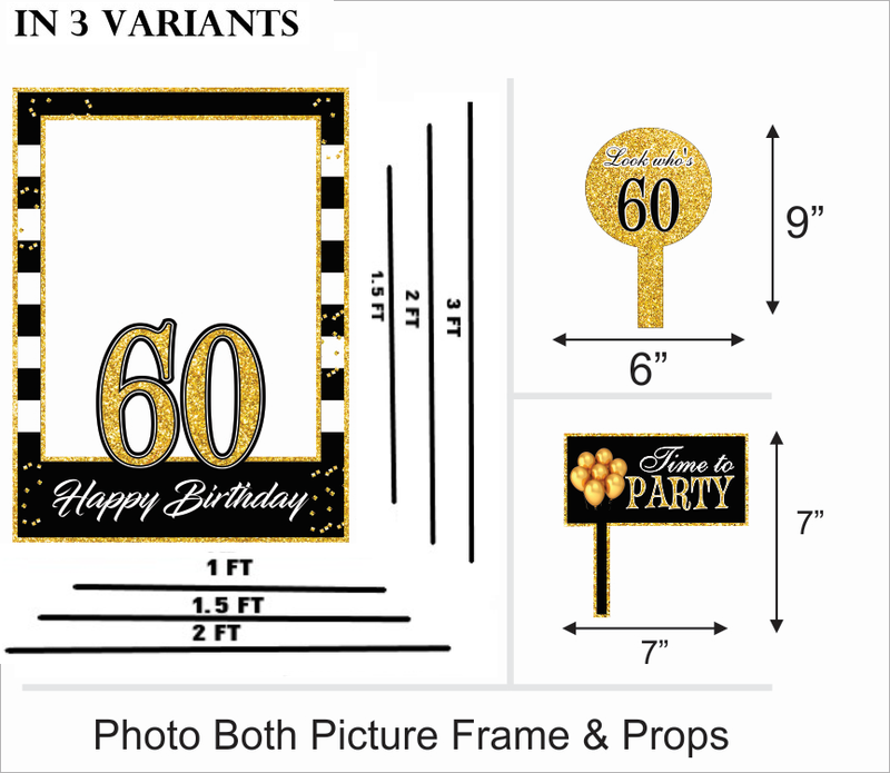 60th Birthday Party Selfie Photo Booth Frame & Props