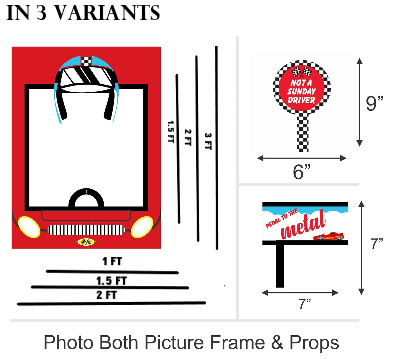 Cars Birthday Party Selfie Photo Booth Frame & Props
