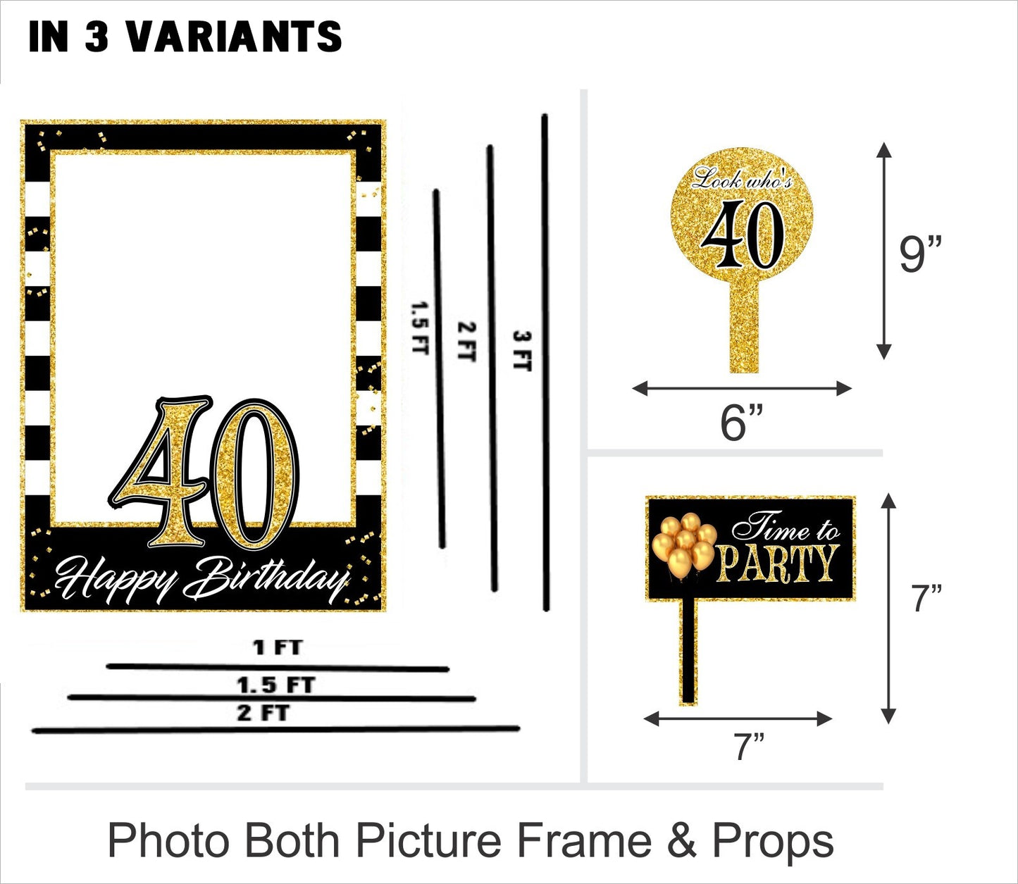 40th Birthday Party Selfie Photo Booth Frame & Props
