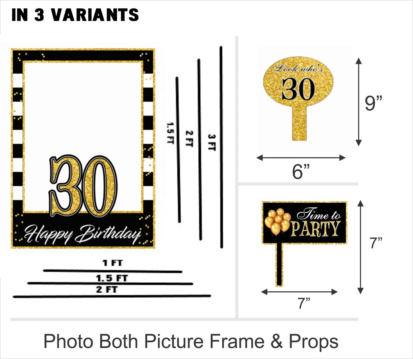 30th Birthday Party Selfie Photo Booth Frame & Props