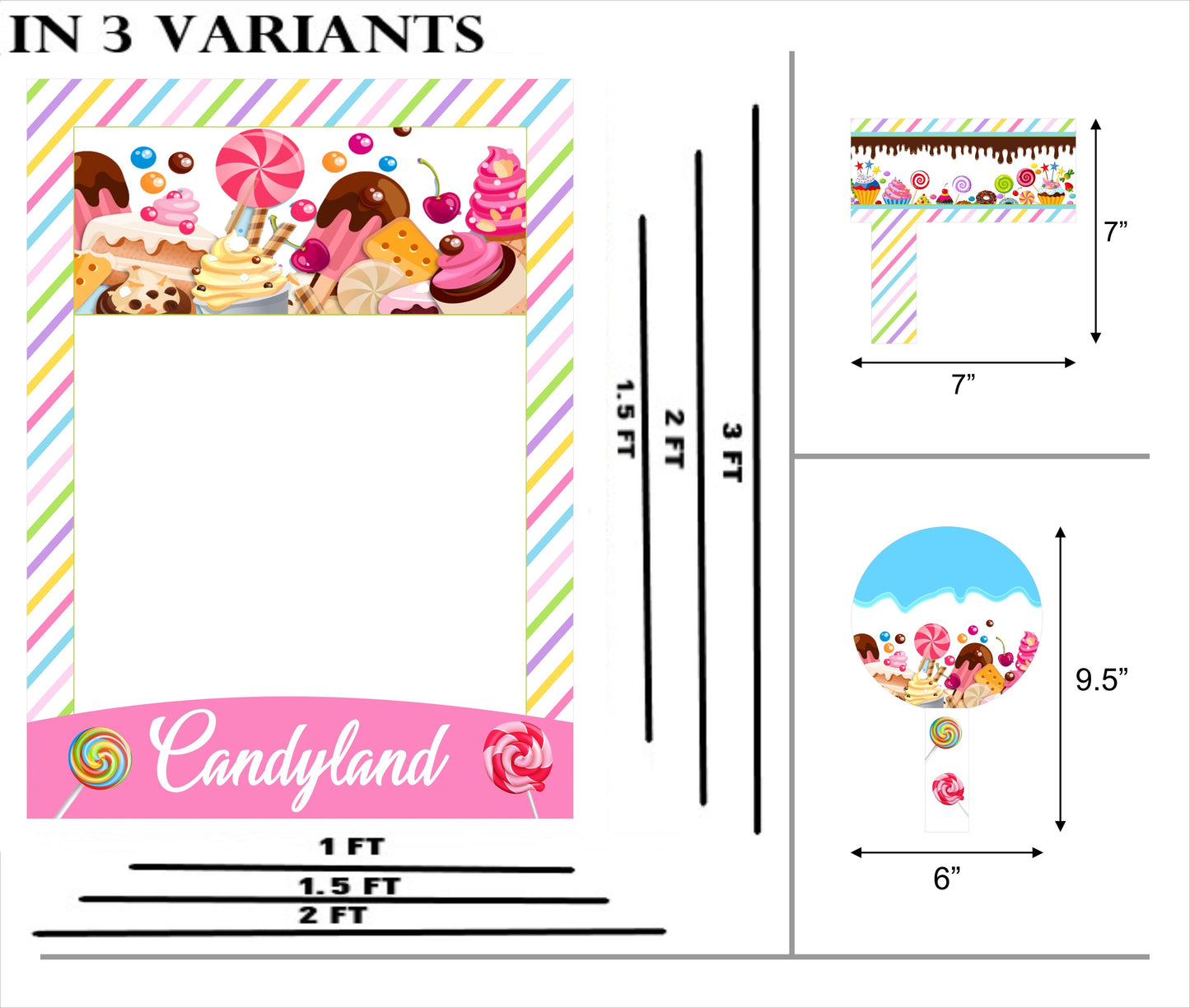 Candy Land - Birthday Party Selfie Photo Booth Picture Frame And Props - Printed On Sturdy Material