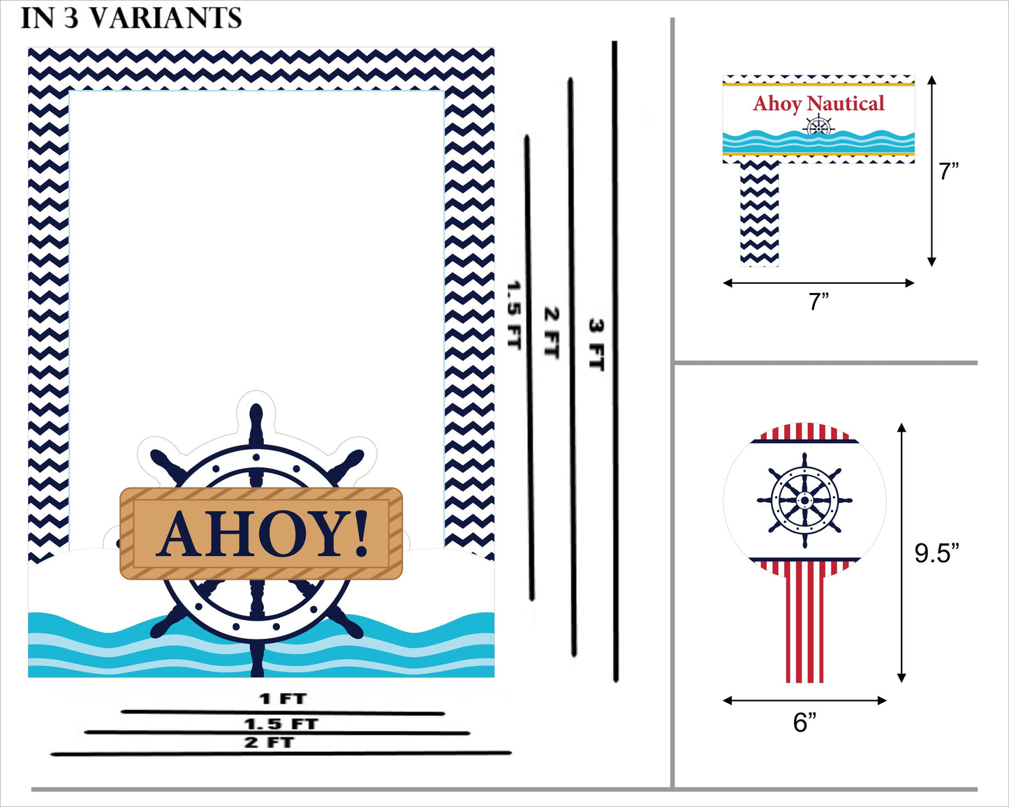 Nautical Ahoy Theme Birthday Party Selfie Photo Booth Frame & Props