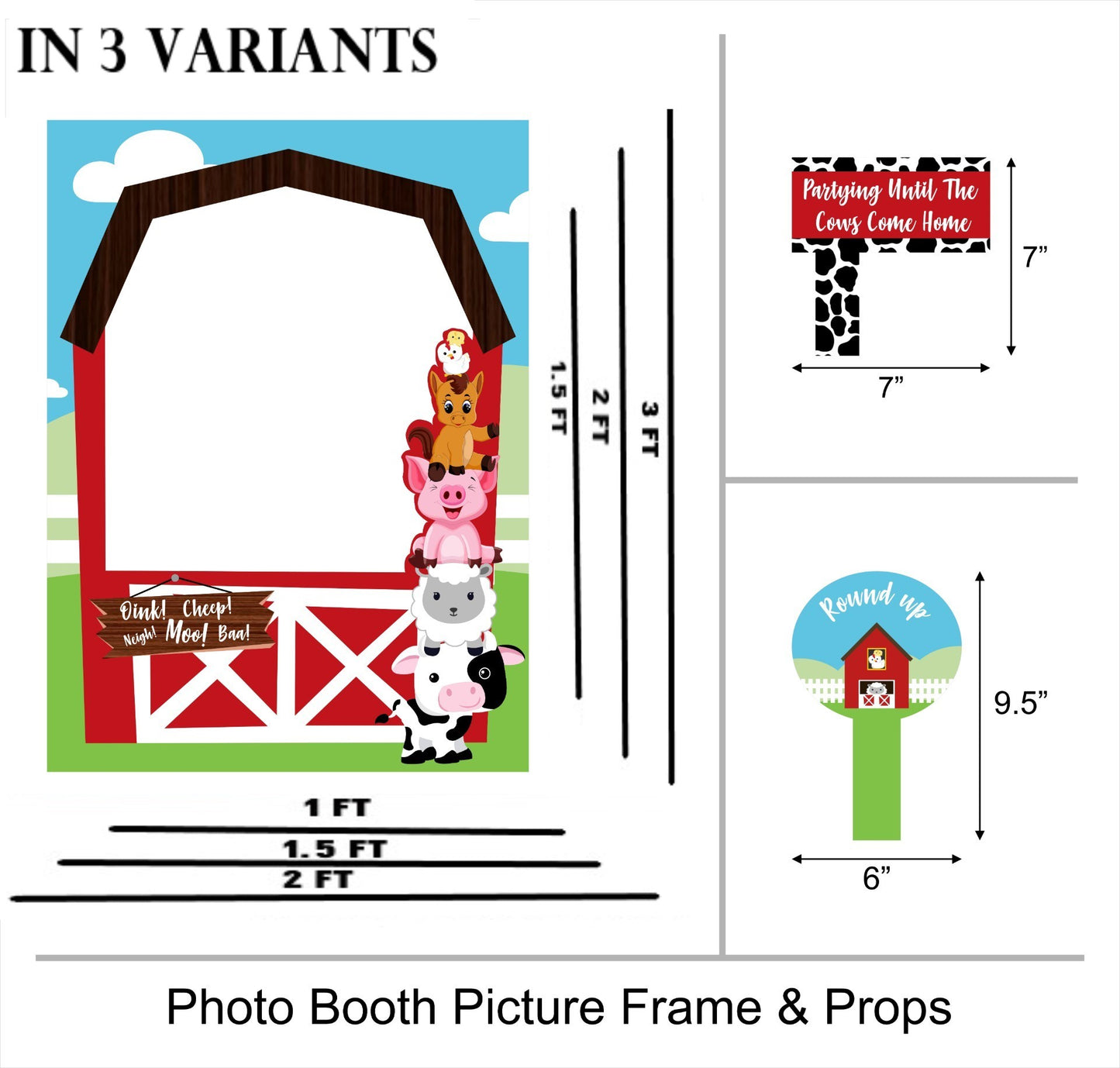 Farm Animal Theme Birthday Party Selfie Photo Booth Frame & Props