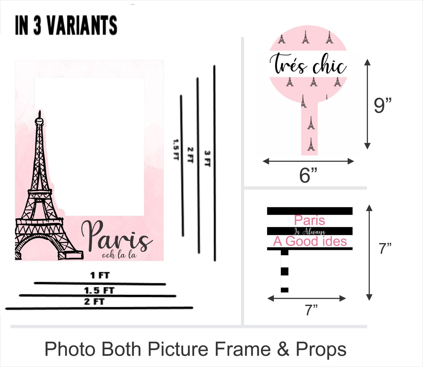 Oh La La Paris Theme Birthday Party Selfie Photo Booth Frame & Props