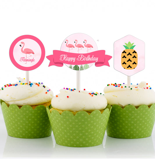 Lets Flamingo-Girls Birthday Cake Decorating Kit/Cake Topper/Cup Cake Topper