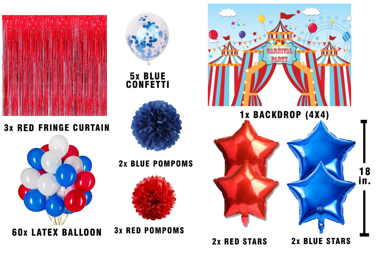 Carnival Theme Birthday Party Complete Decoration Kit With Backdrop & Decorations