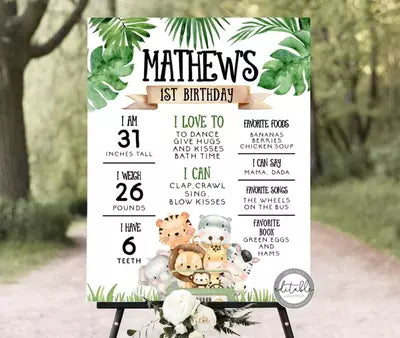 Jungle Safari Customized Chalkboard Milestone Board for Kids Birthday Party