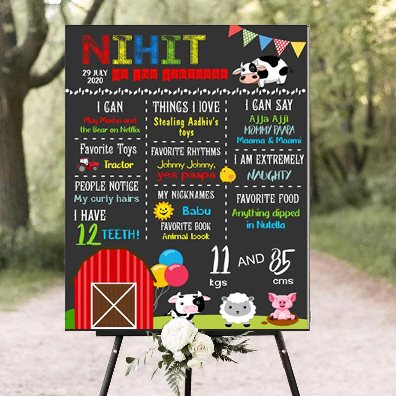 Farm Animals Customized Chalkboard/Milestone Board for Kids Birthday Party