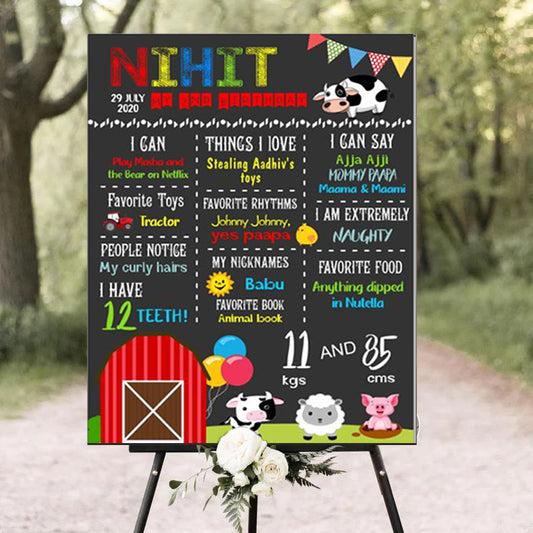 Farm Animals Customized Chalkboard/Milestone Board for Kids Birthday Party