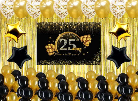 25th Anniversary Party Decoration Kit with Backdrop & Balloons