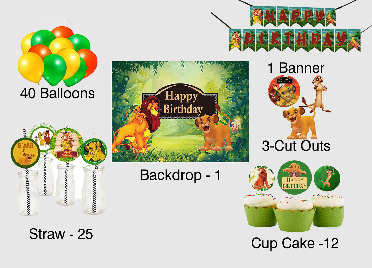 The Lion King Theme Birthday Party Combo Kit with Backdrop & Decorations