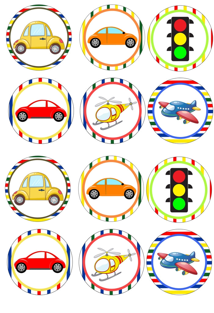 Transport Theme Birthday Party Cupcake Toppers for Decoration