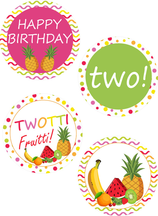Twotti Fruity Theme Birthday Party Cupcake Toppers for Decoration