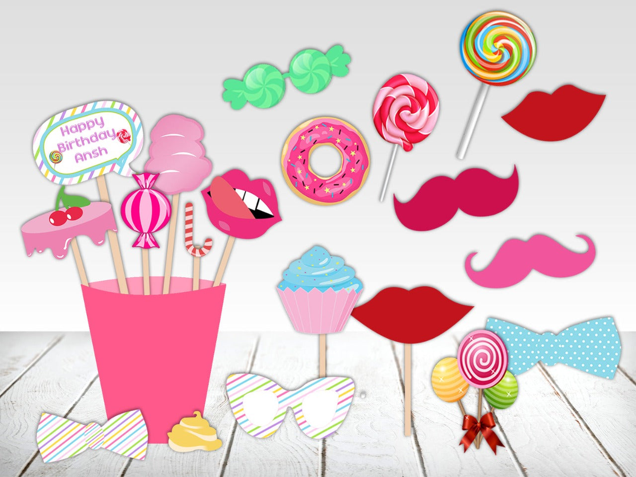 Candy Land Theme Birthday Party Photo Booth Props Kit