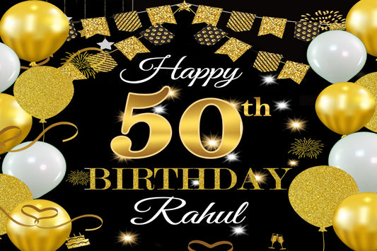 Personalize 50th Birthday Black Party Backdrop Banner