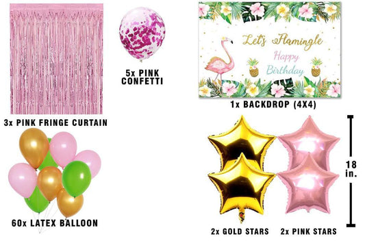 Flamingo Theme Birthday Party Decoration Kit with Backdrop & Balloons