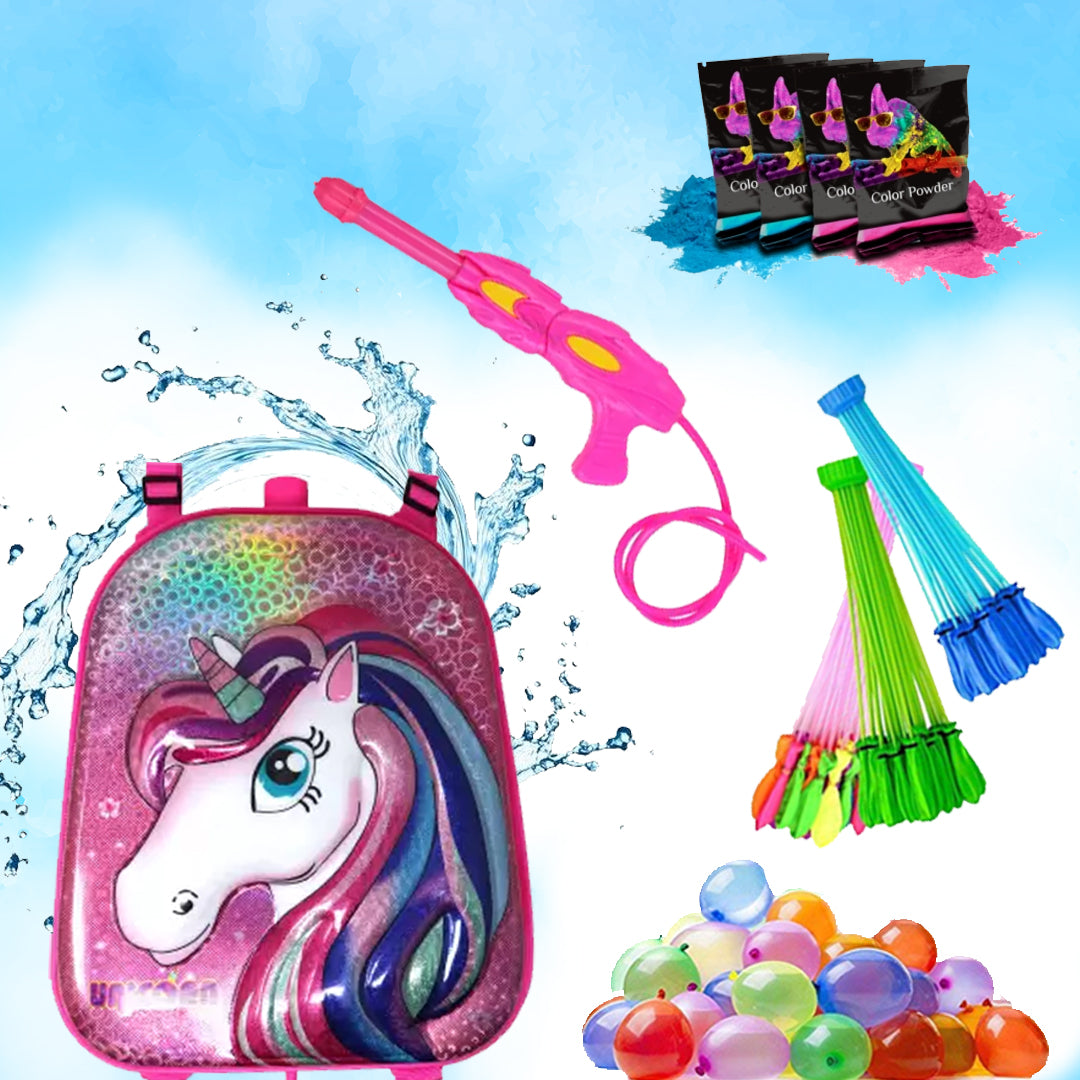 Holi Party Combo- Unicorn Water Gun ,Water Balloons, Gulal and Props