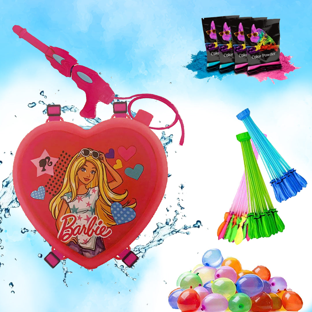 Holi Party Combo- Barbie Water Gun ,Water Balloons and Gulal