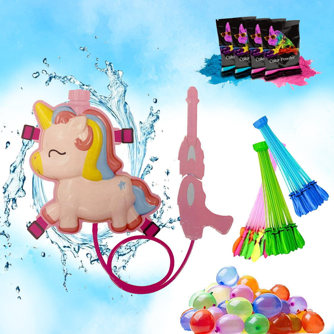 Holi Party Combo- Unicorn Water Gun ,Water Balloons and Gulal