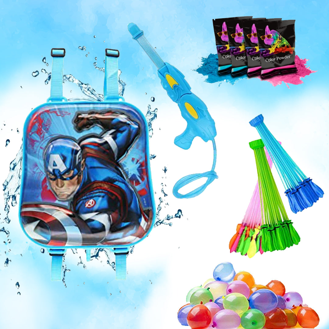 Holi Party Combo- Avengers Water Gun ,Water Balloons and Gulal