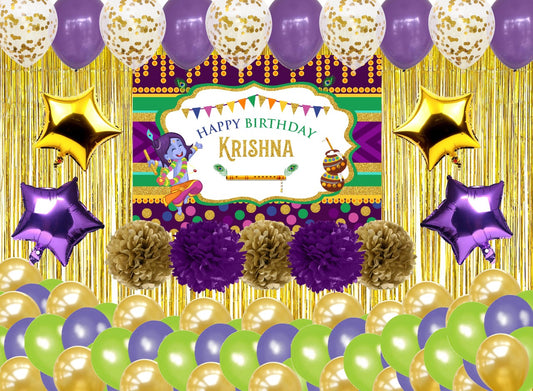 Krishna Theme Complete Decoration Kit with Backdrop with Pom Pom
