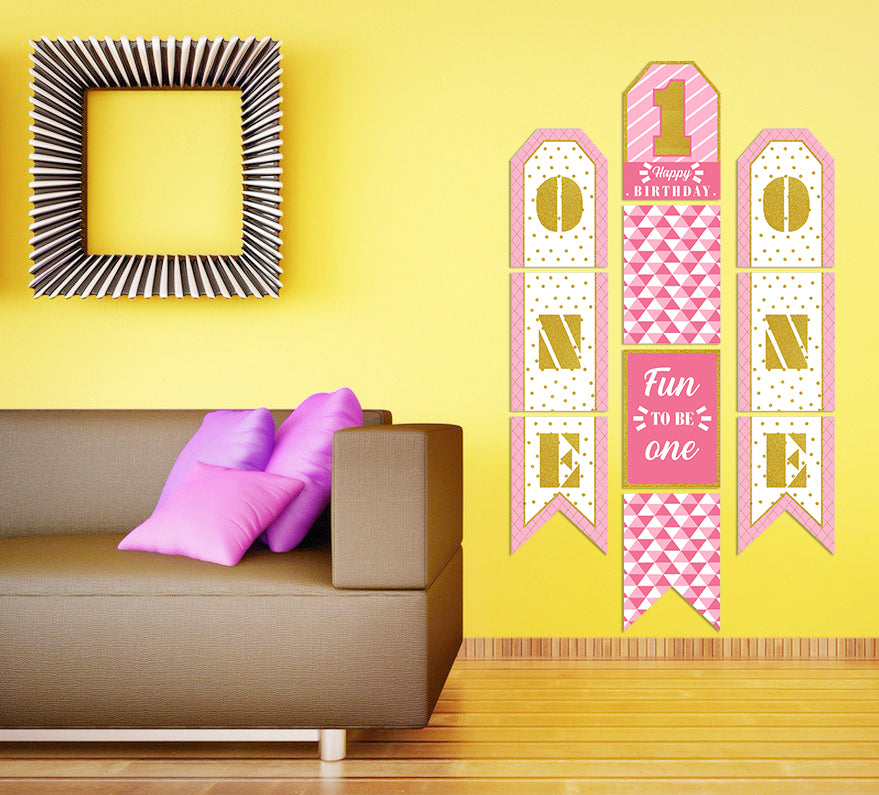 One Is Fun First Birthday Paper Door Banner for Wall Decoration