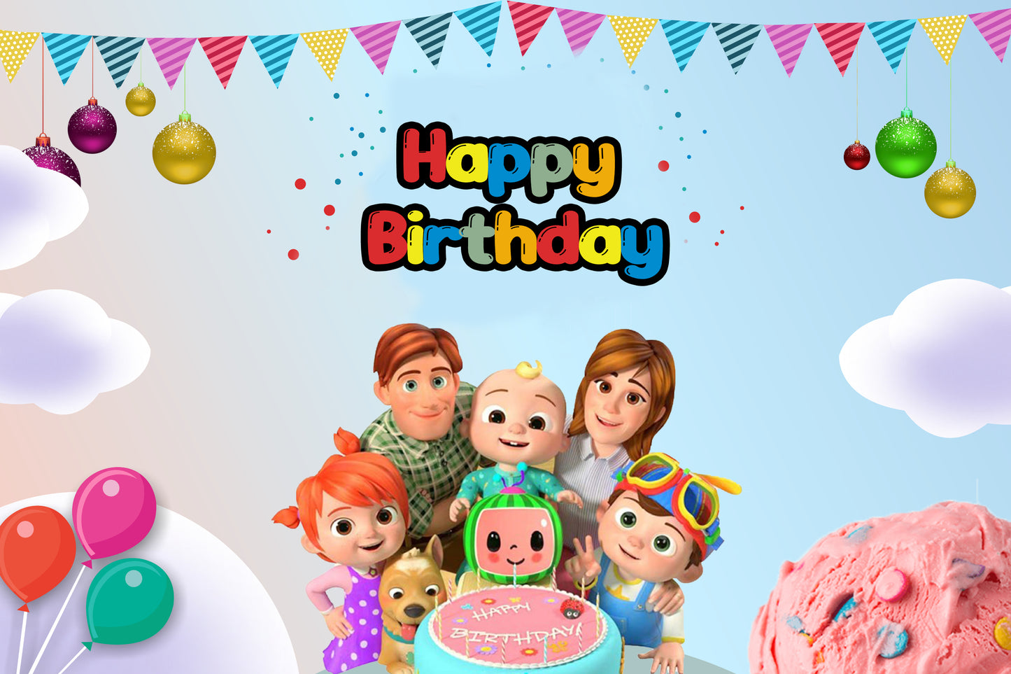 Cocomelon Theme Birthday Party Backdrop