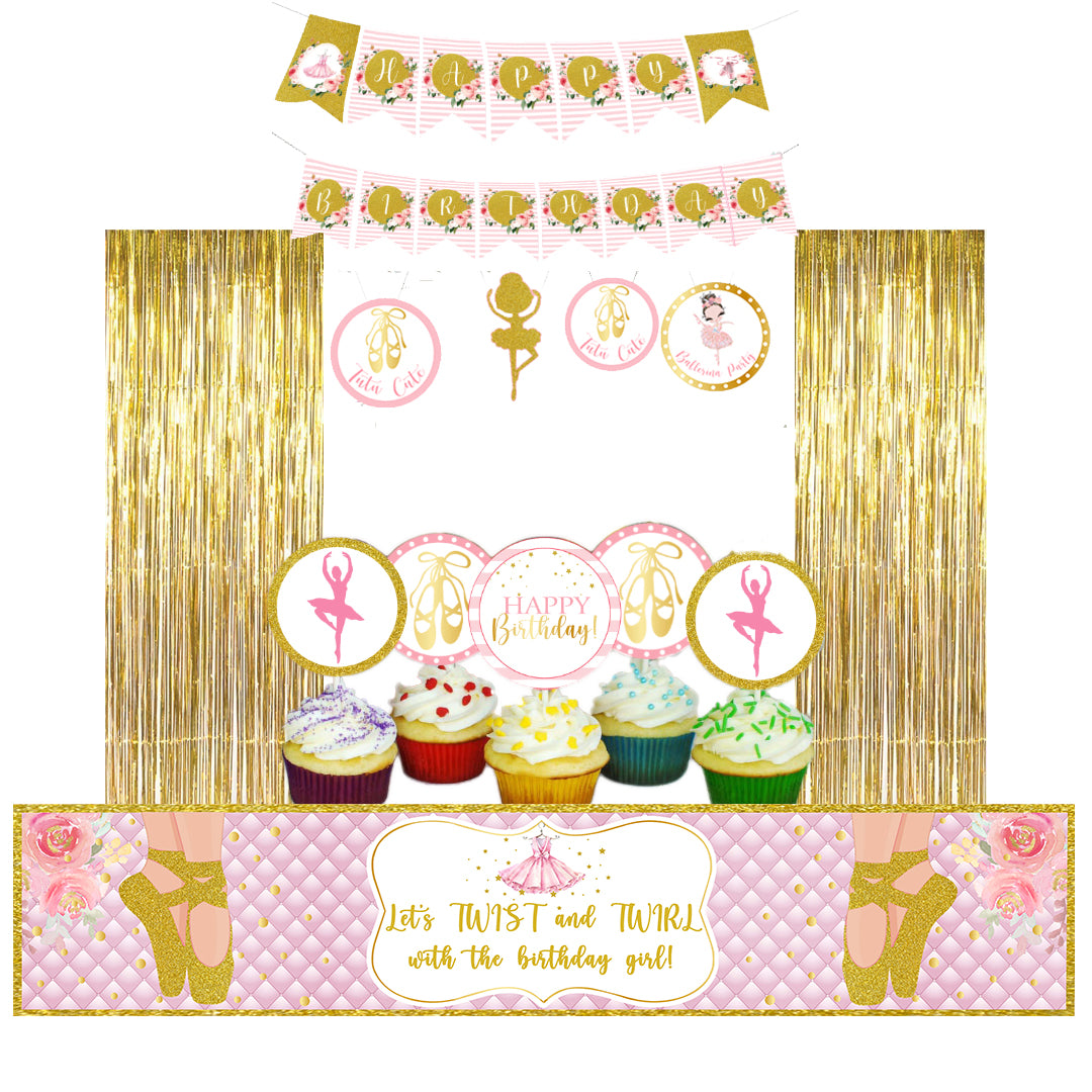 Ballerina Theme Birthday Party Decoration Kit With Foil Curtain