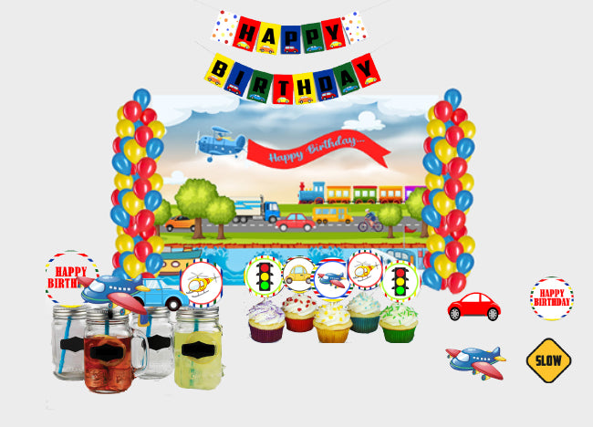 Transport Theme Birthday Party Complete Decoration Kit