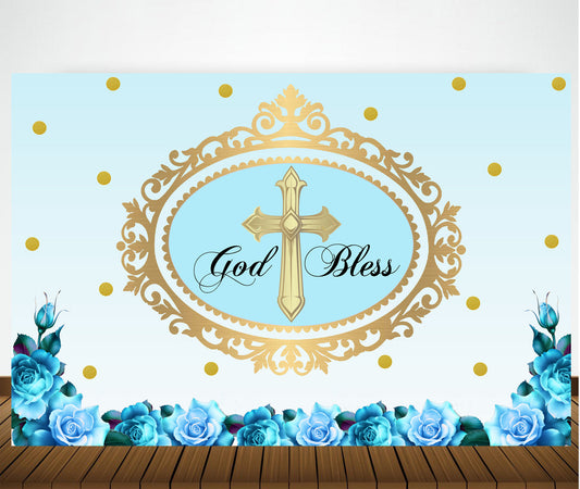Baptism Ceremony Boy Backdrop Banner Decoration