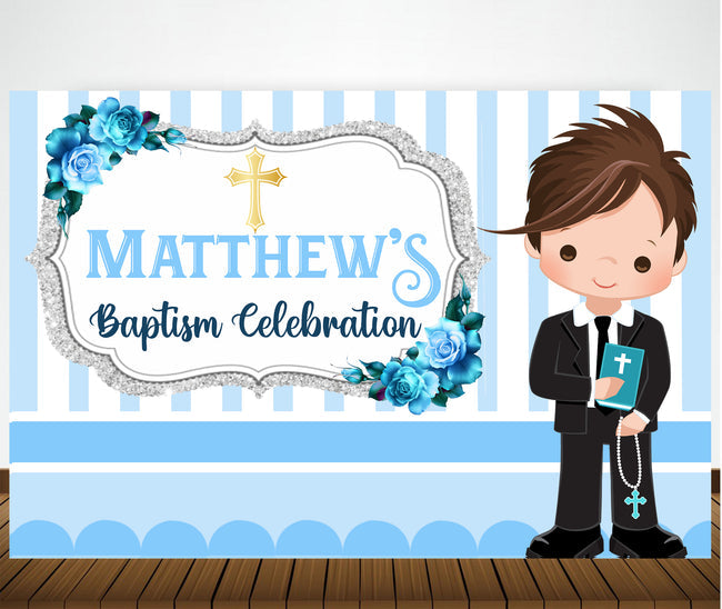 Baptism Ceremony Boy Backdrop Banner Decoration