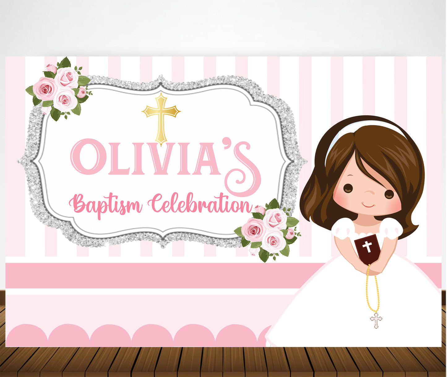 Baptism Ceremony Girl Backdrop Banner Decoration