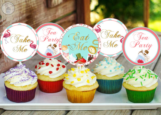 Alice Tea Party Theme Birthday Party Cupcake Toppers for Decoration