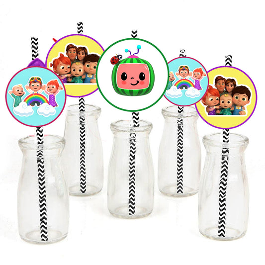 Cocomelon Theme Birthday Party Paper Decorative Straws