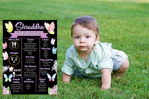 Butterfly & Flowers Customized Chalkboard/Milestone Board for Kids Birthday Party