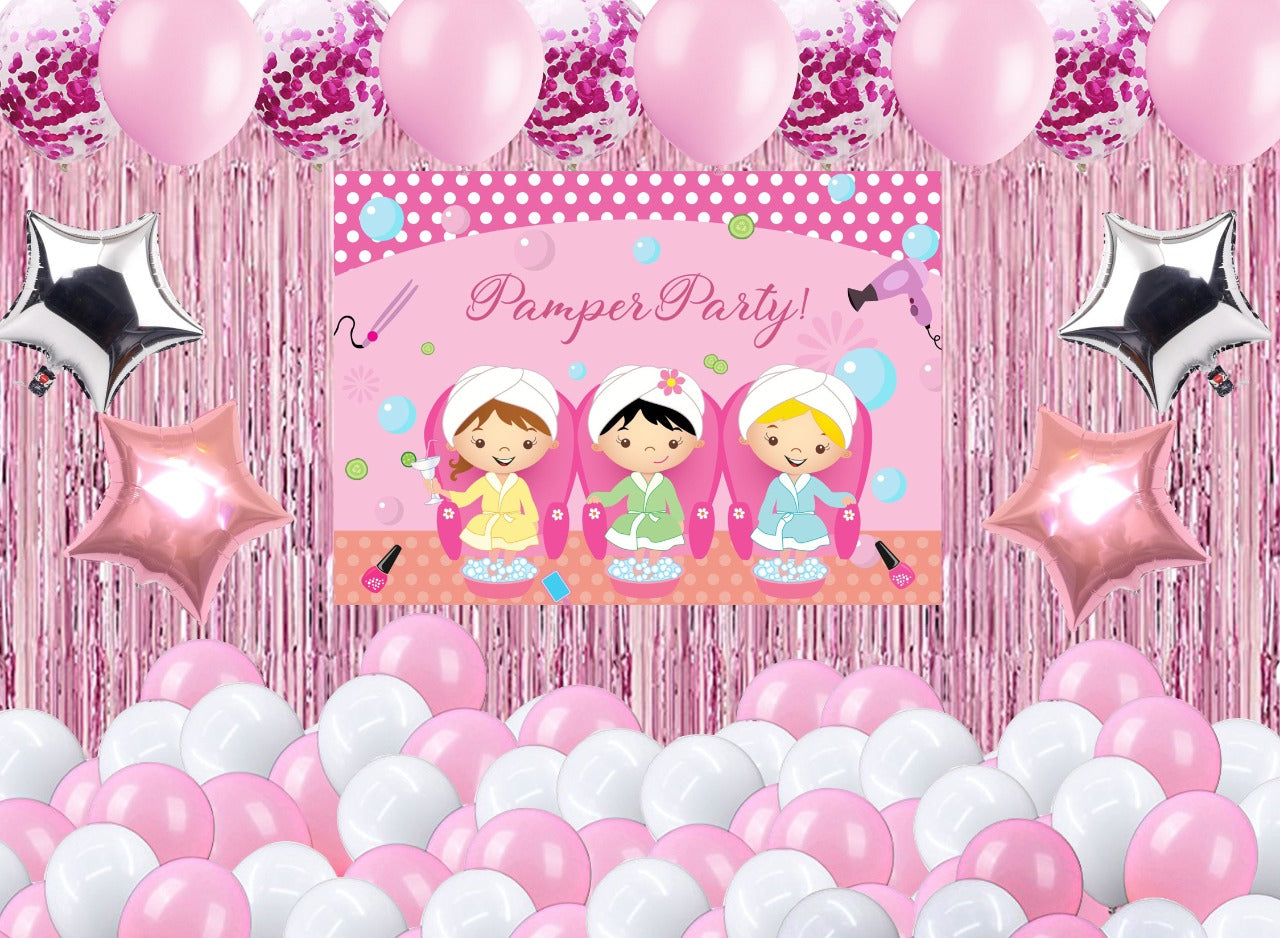 Spa Theme Birthday Party Decoration Kit with Backdrop & Balloons