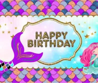 Personalize Mermaid Birthday Backdrop Banner