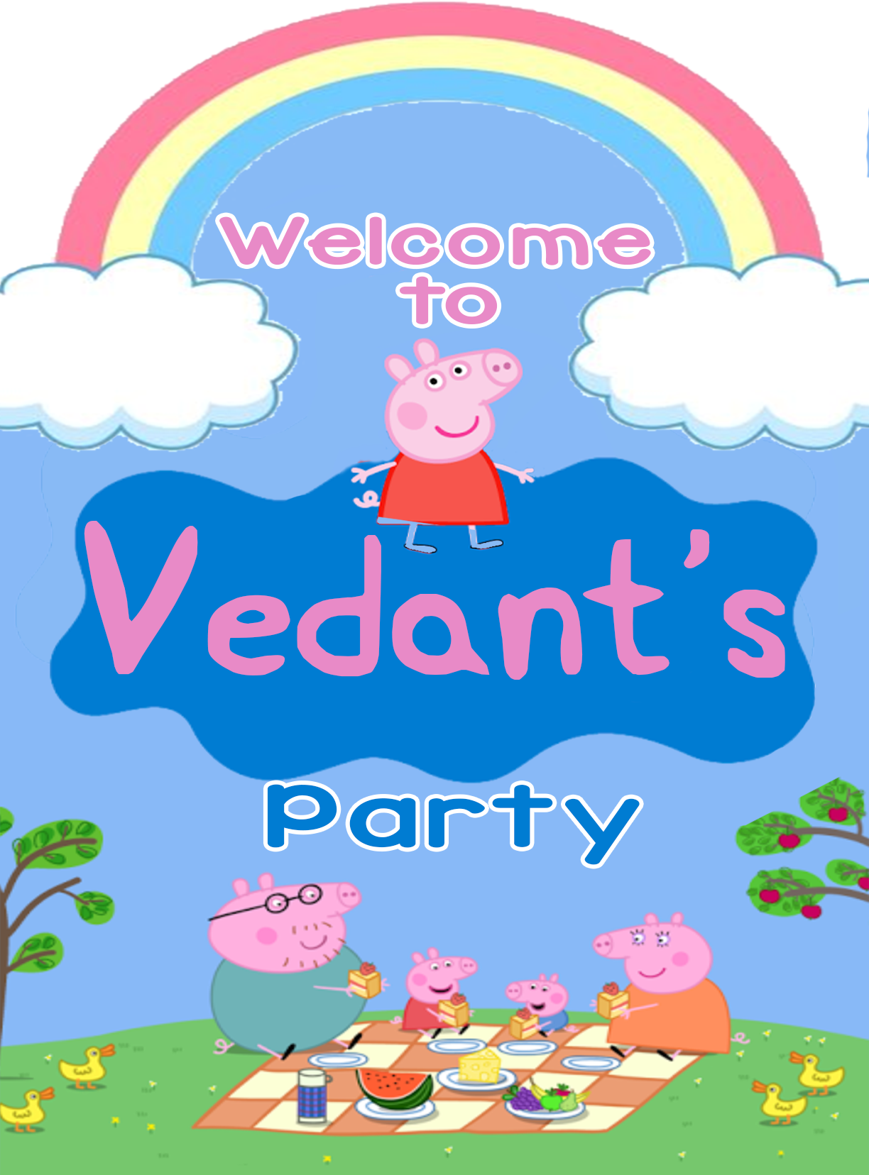 Peppa Pig Theme Birthday Party Welcome Board