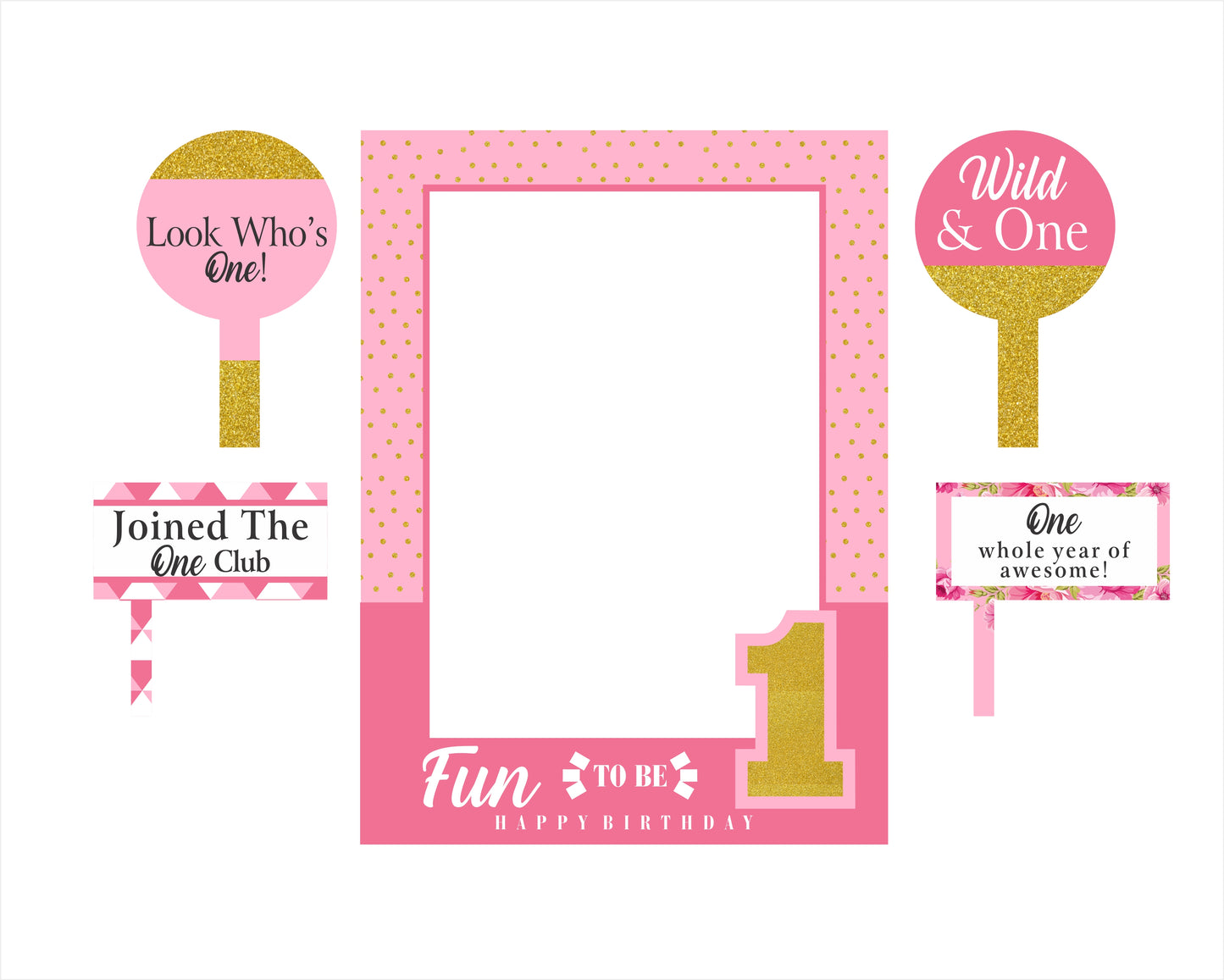 One Is Fun First Birthday Party Selfie Photo Booth Frame & Props