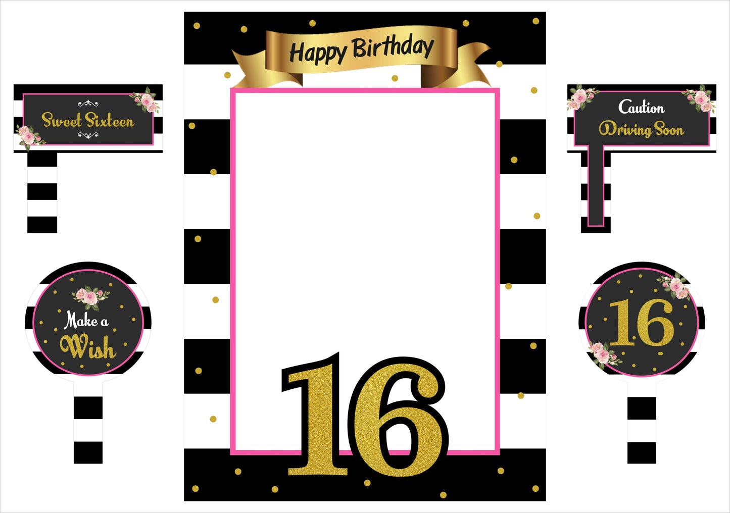 16th Birthday Party Selfie Photo Booth Frame & Props
