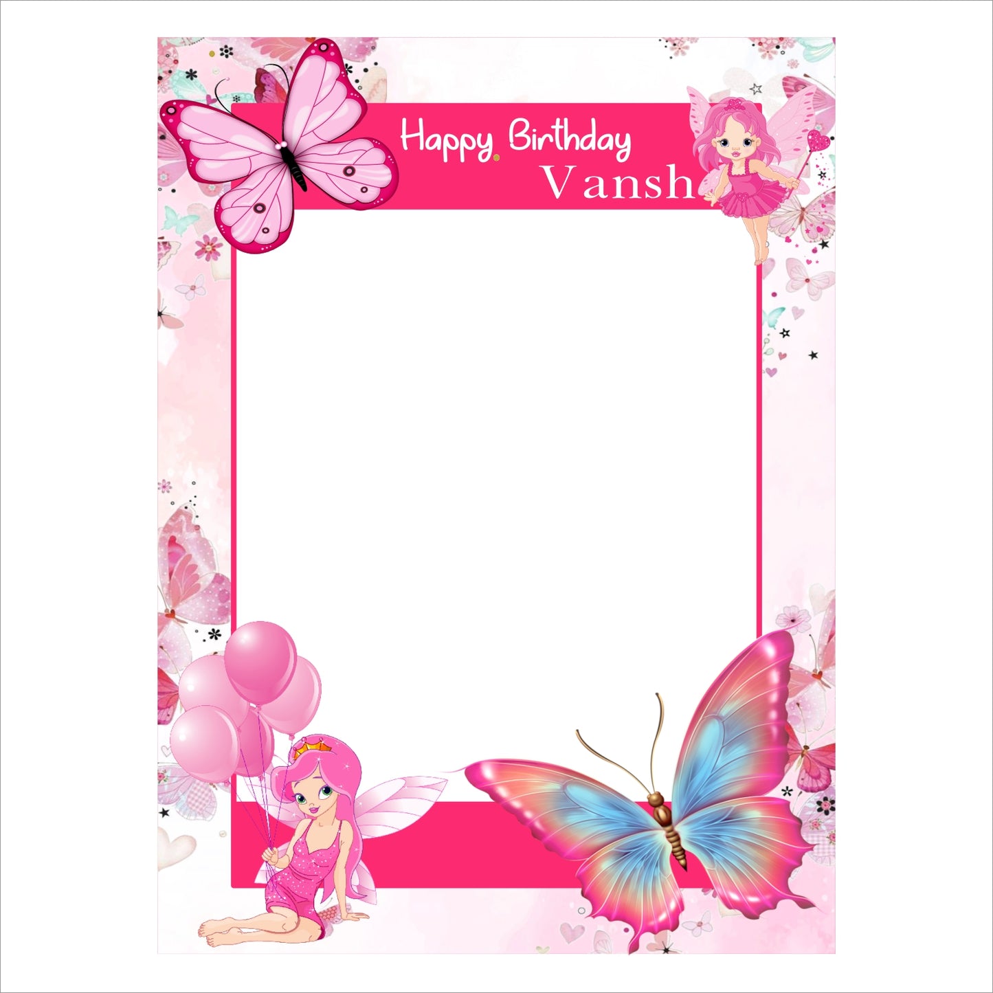 Butterflies & Fairies Theme Birthday Party Selfie Photo Booth Frame