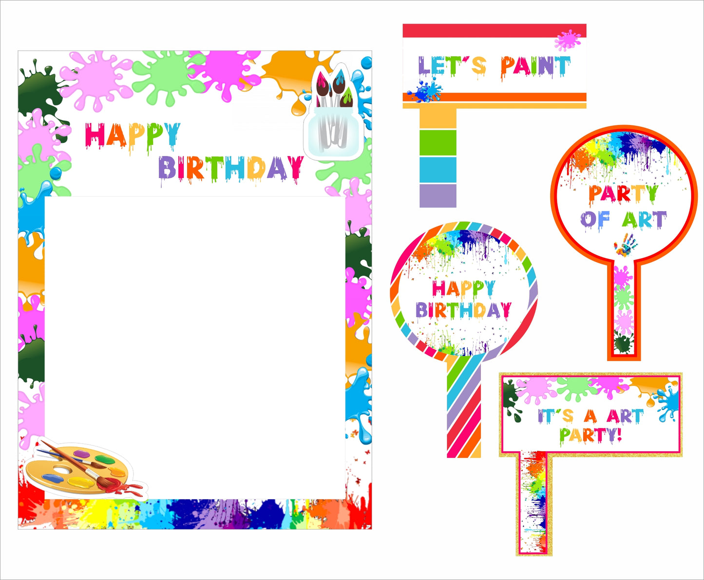 Art and Paint Theme Birthday Party Selfie Photo Booth Frame & Props