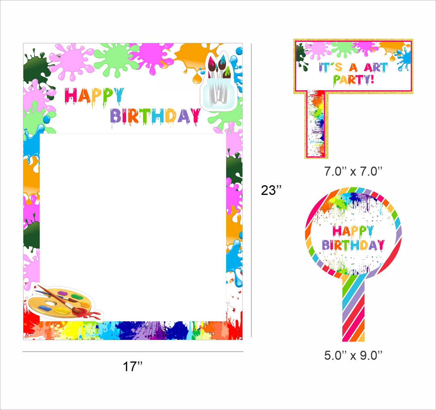 Art and Paint Theme Birthday Party Selfie Photo Booth Frame & Props