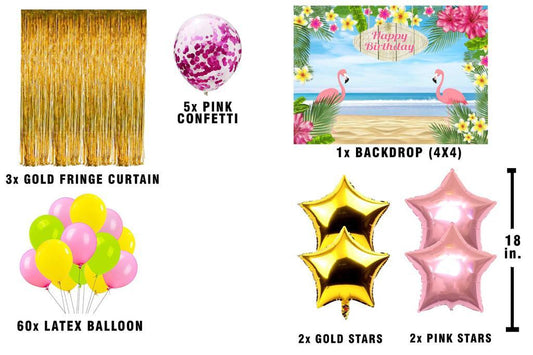 Flamingo Theme Birthday Party Decoration Kit with Backdrop & Balloons