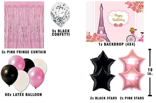 Oh La La Paris Theme Birthday Complete Party Kit with Backdrop & Decorations