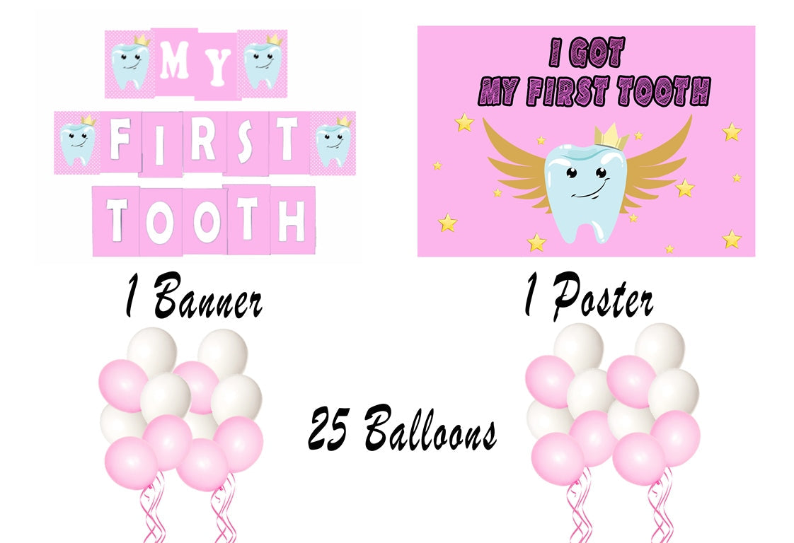 My First Tooth Party Banner Photo Prop Girls