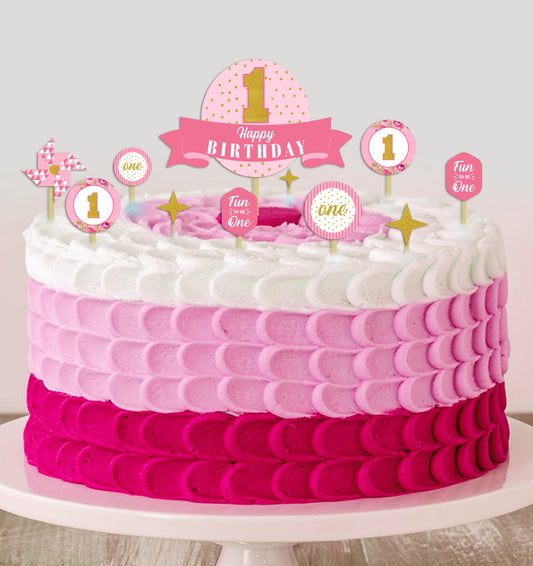 One is Fun First Birthday Party Cake Topper Kit for Decoration