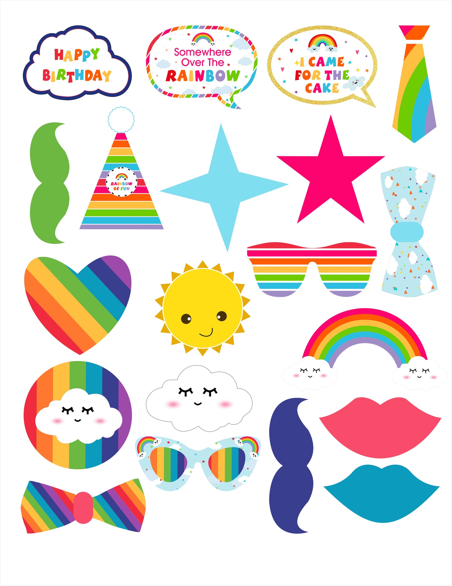 Rainbow Theme Birthday Party Photo Booth Props Kit