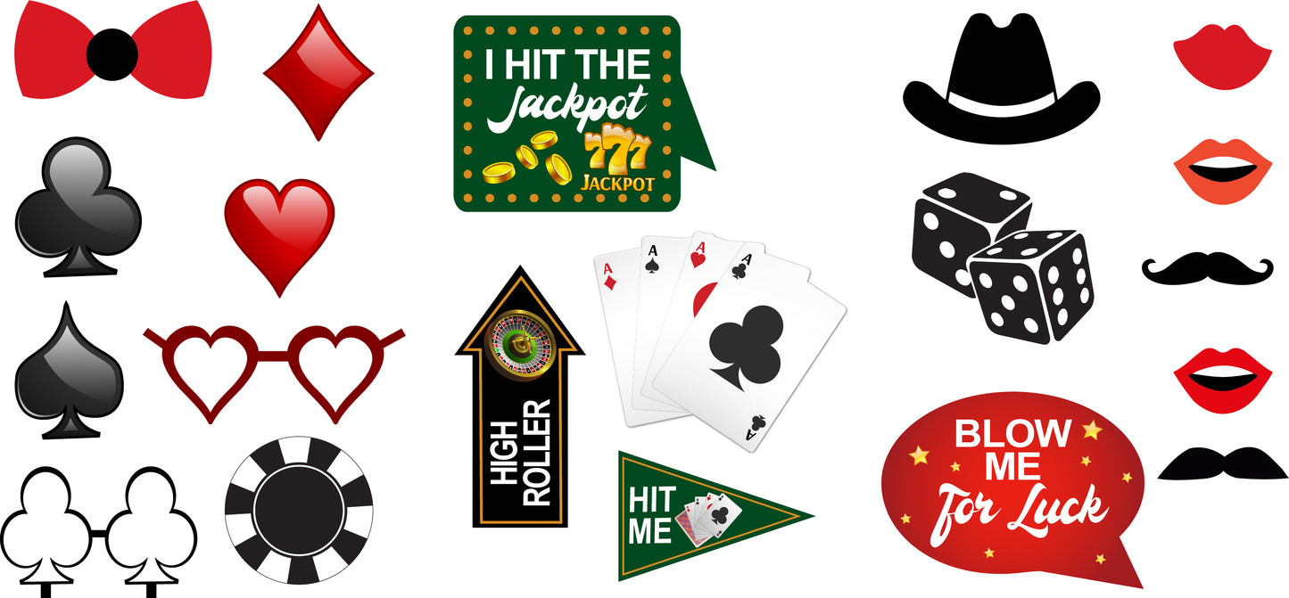 Casino/Card Party Photo Booth Props Kit For Decorations