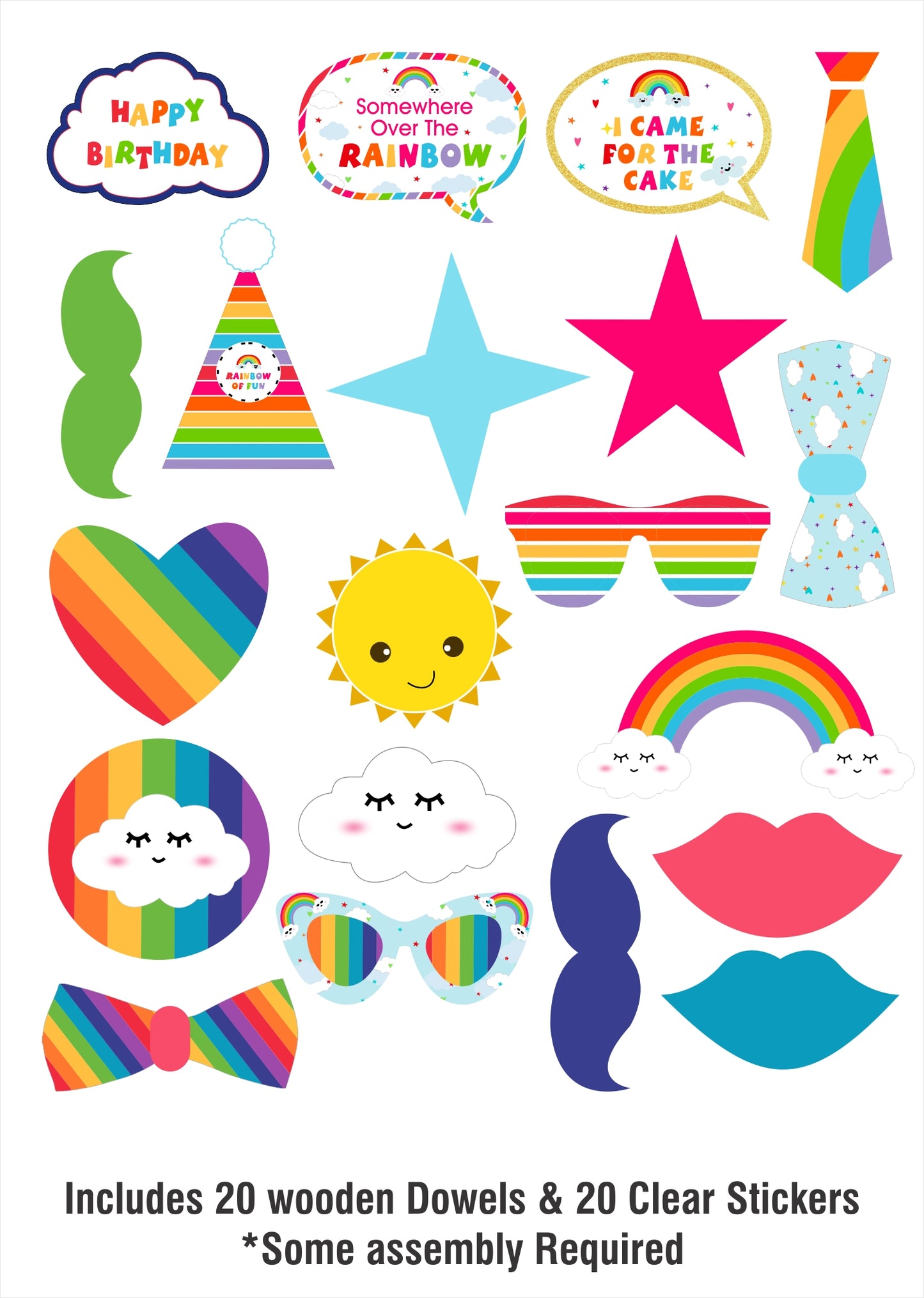 Rainbow Theme Birthday Party Photo Booth Props Kit
